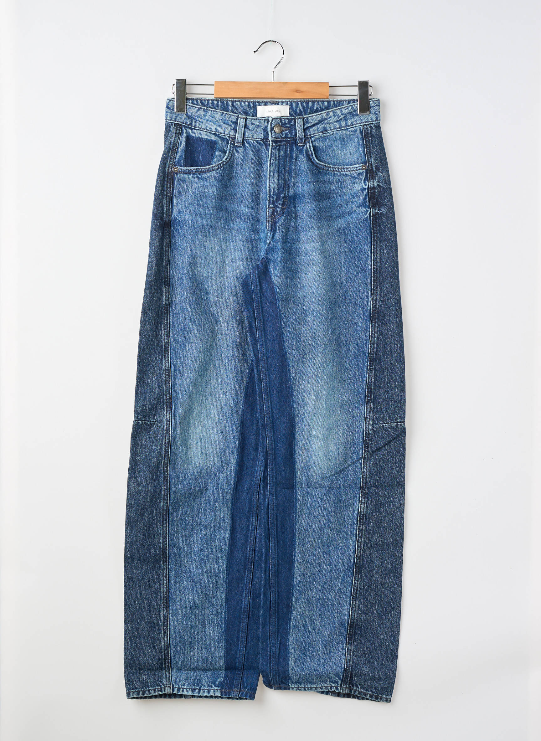Jeans coupe large  taille haute bleu H&M femme