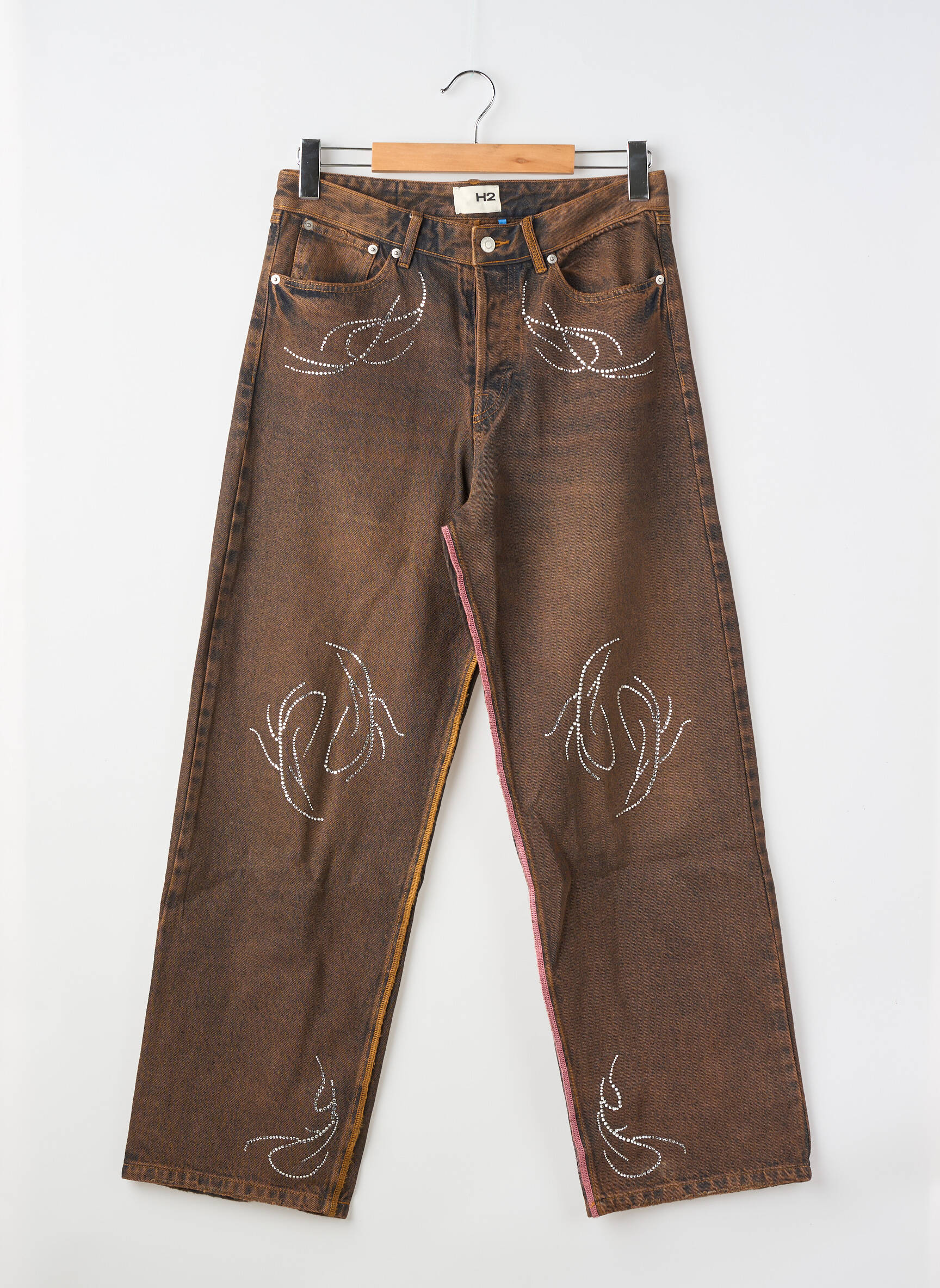 Jeans coupe droite stretch taille normale marron H2 femme