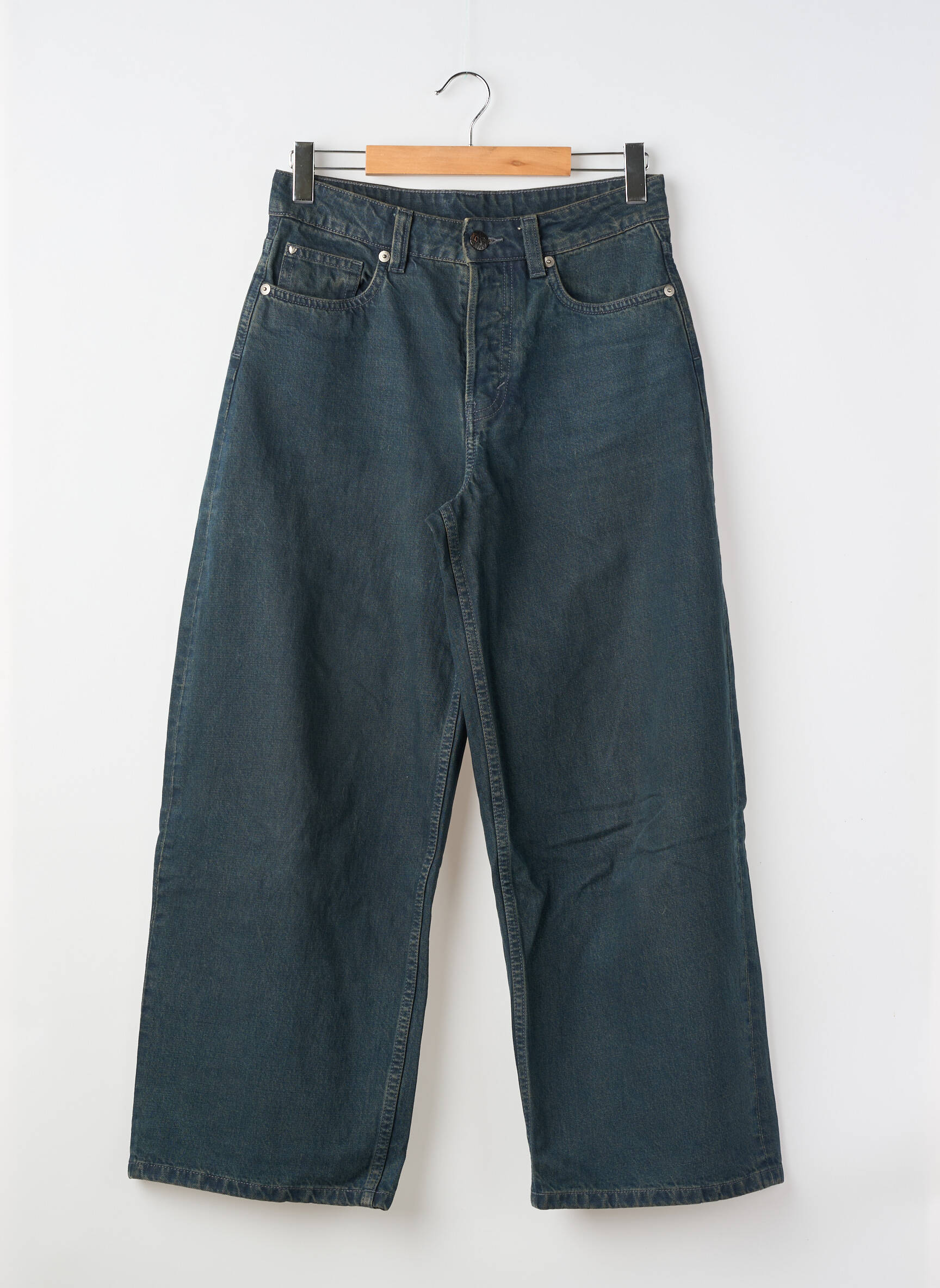 Jeans coupe large  taille haute vert MONKI femme
