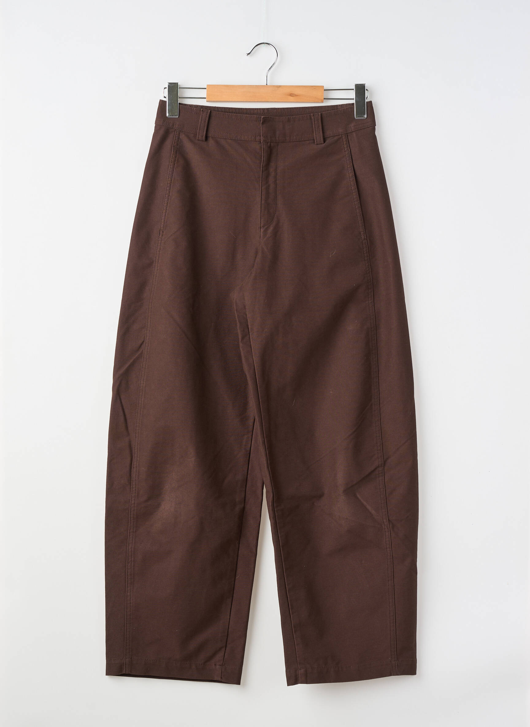 Pantalon large tissage popeline taille haute marron UNIQLO femme