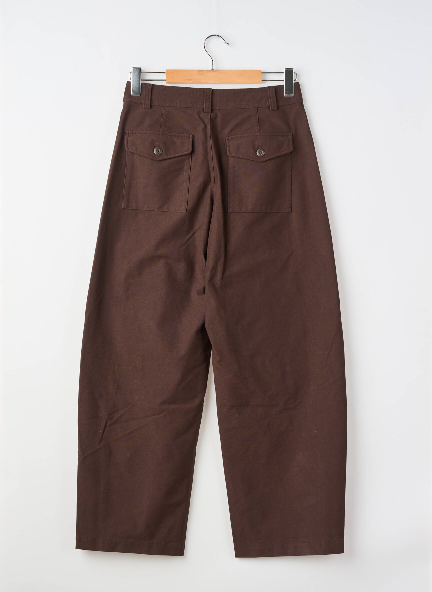 Pantalon large tissage popeline taille haute marron UNIQLO femme