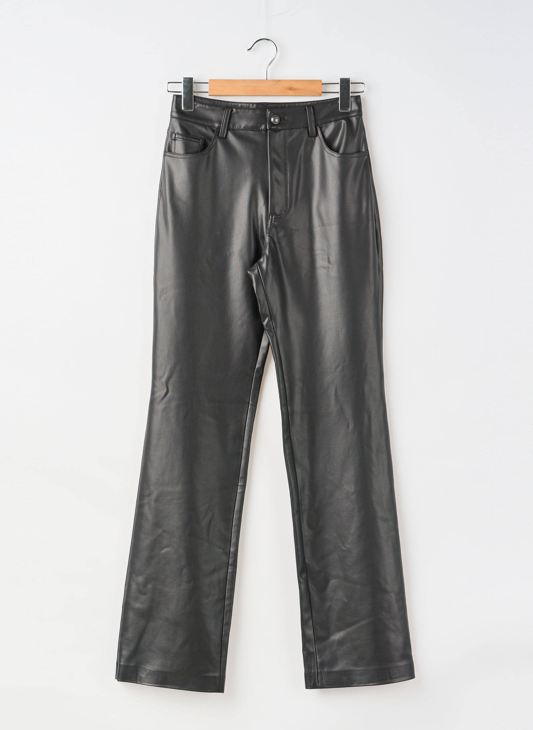 Pantalon droit fermeture zippée sous rabat boutonné taille normale noir GUESS femme