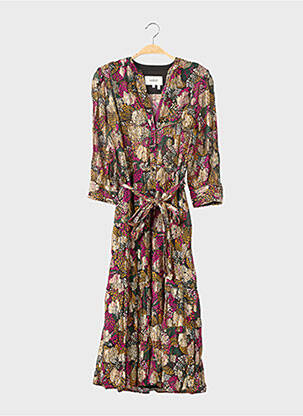Robe mi-longue imprimé fantaisie manches longues noir BA&SH femme