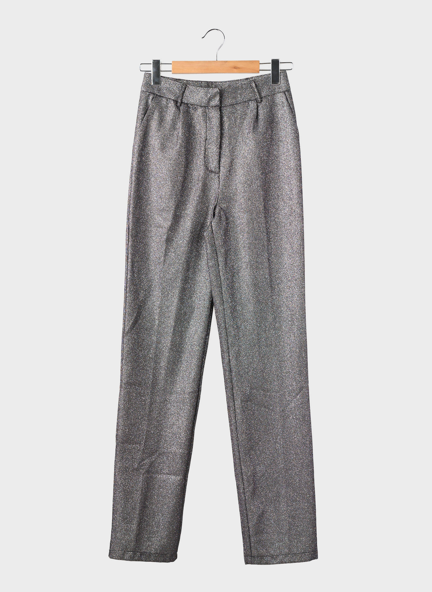 Pantalon droit fermeture zippée sous rabat avec crochet taille normale argent BOOHOO femme