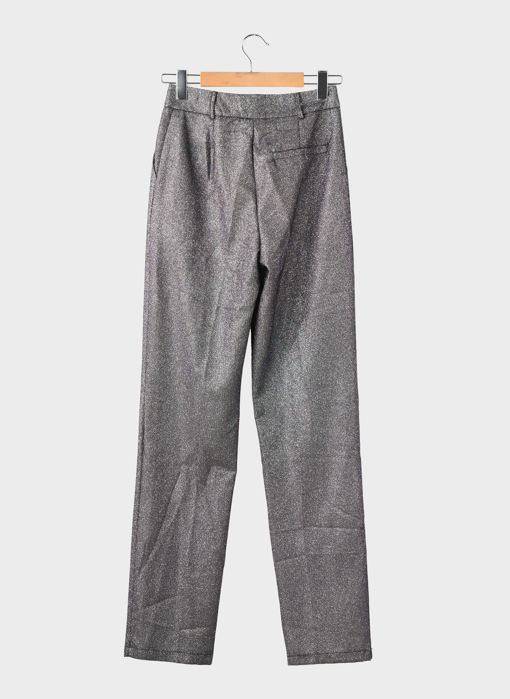 Pantalon droit fermeture zippée sous rabat avec crochet taille normale argent BOOHOO femme