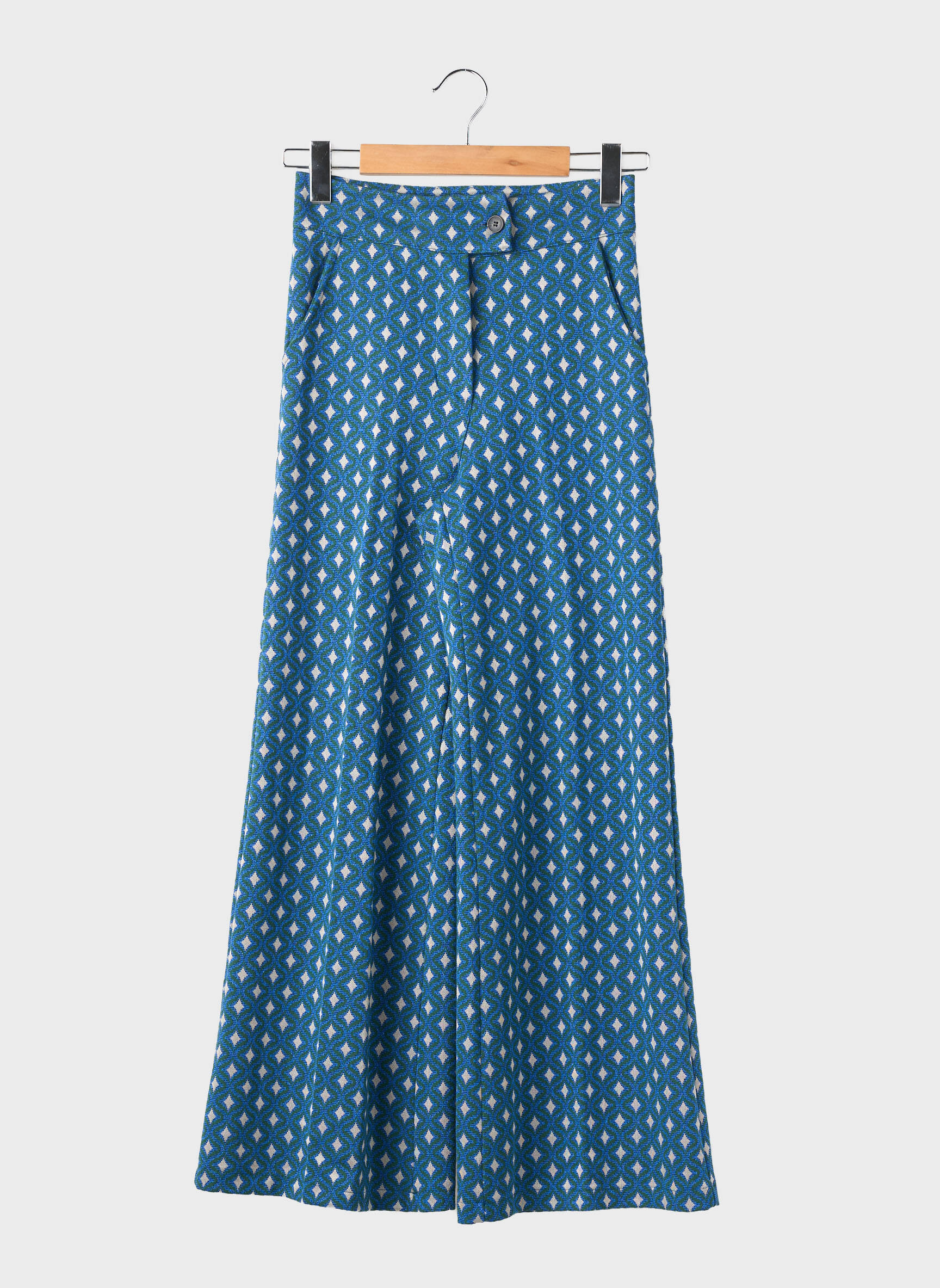 Pantalon large fermeture zippée sous rabat boutonné taille normale bleu STUDIO 66 femme