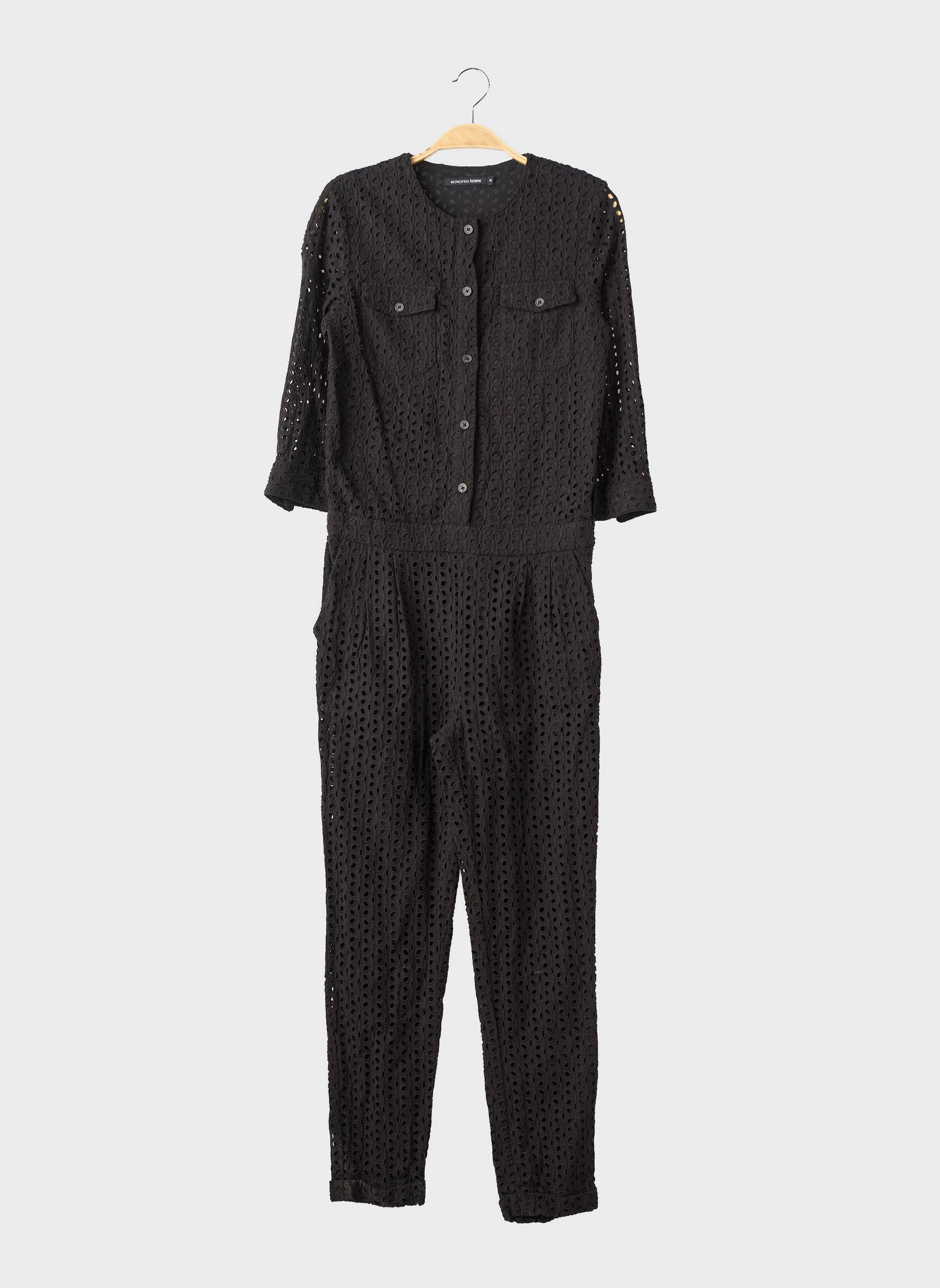 Combi-pantalon fermeture boutonnée sur le devant manches 3/4 noir MONOPRIX femme