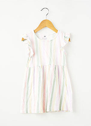 Robe courte maille fine manches courtes blanc H&M fille