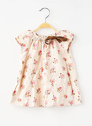 Robe courte imprimé fantaisie manches courtes beige BONPOINT fille