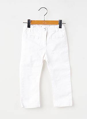 Pantalon slim tissage popeline taille ajustable blanc JACADI PARIS fille