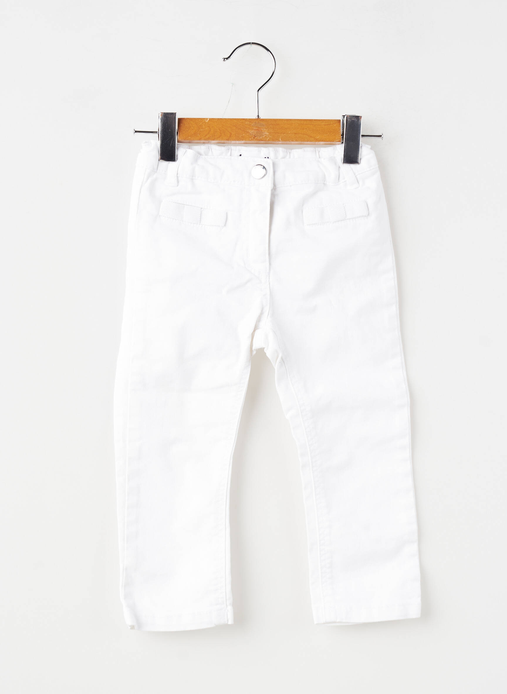 Pantalon slim tissage popeline taille ajustable blanc JACADI PARIS fille