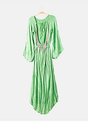 Robe longue tissage crêpe manches 3/4 vert SUNDRESS femme