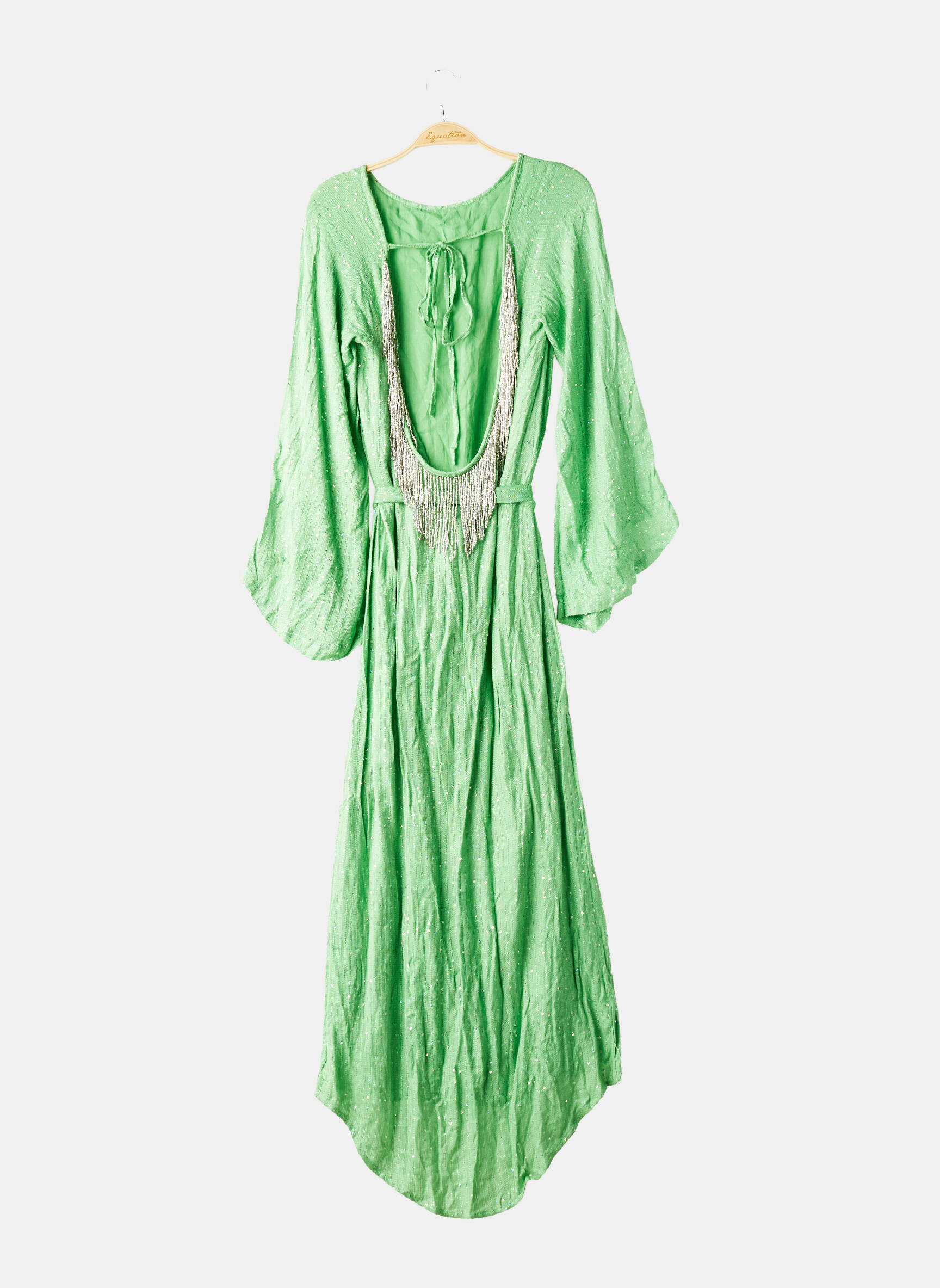 Robe longue tissage crêpe manches 3/4 vert SUNDRESS femme