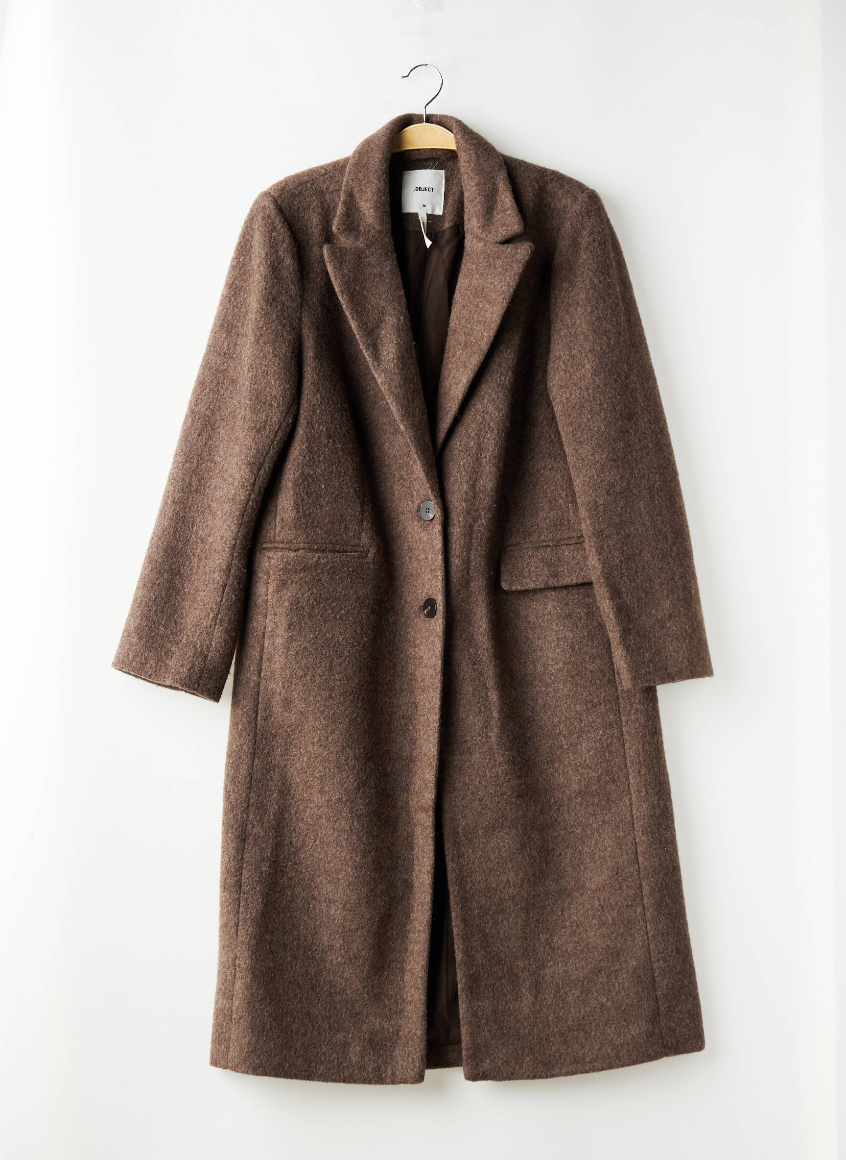 Manteau long coupe droite sans capuche marron OBJECT femme