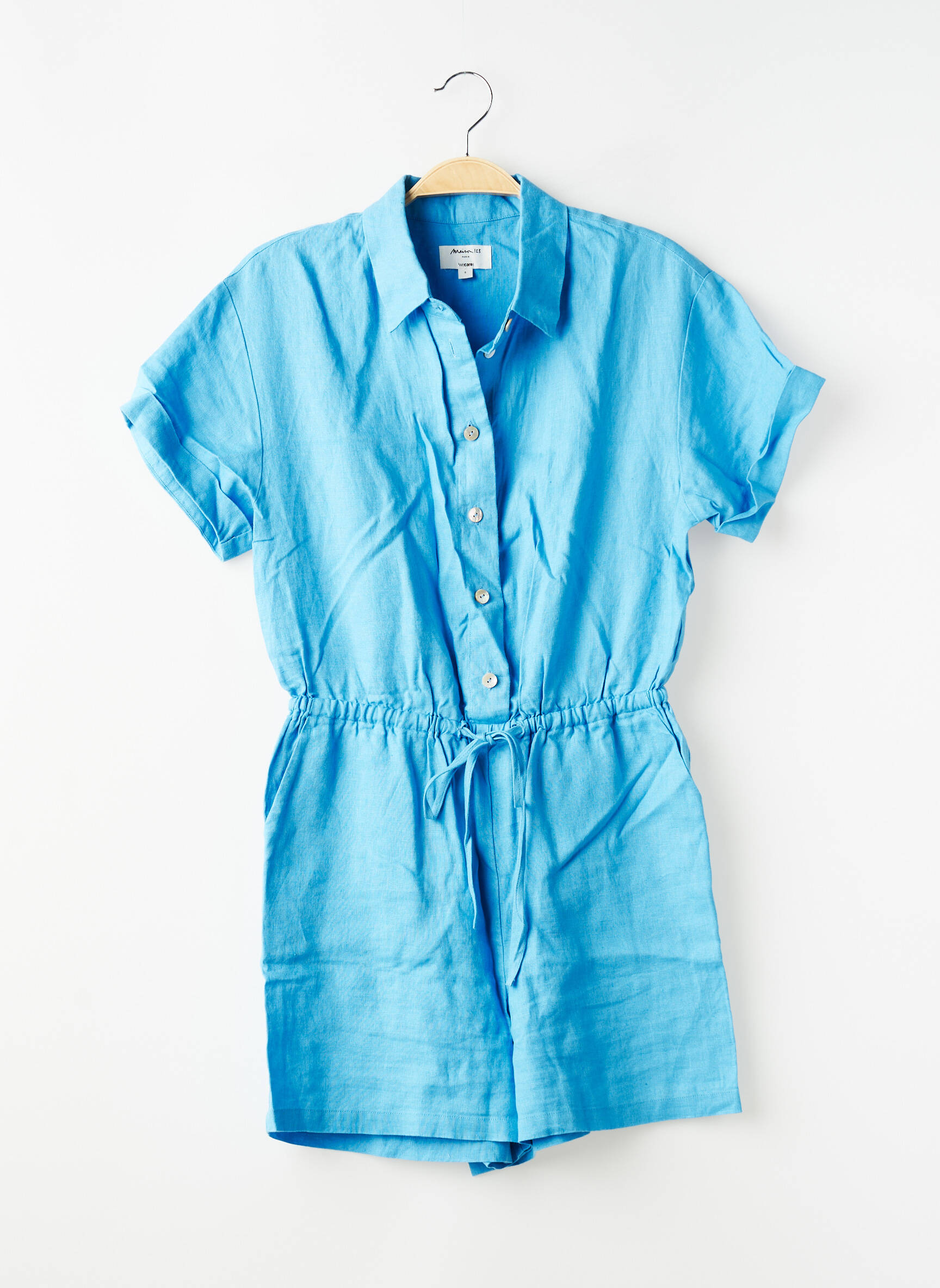 Combishort tissage crêpe manches courtes bleu MAISON 123 femme