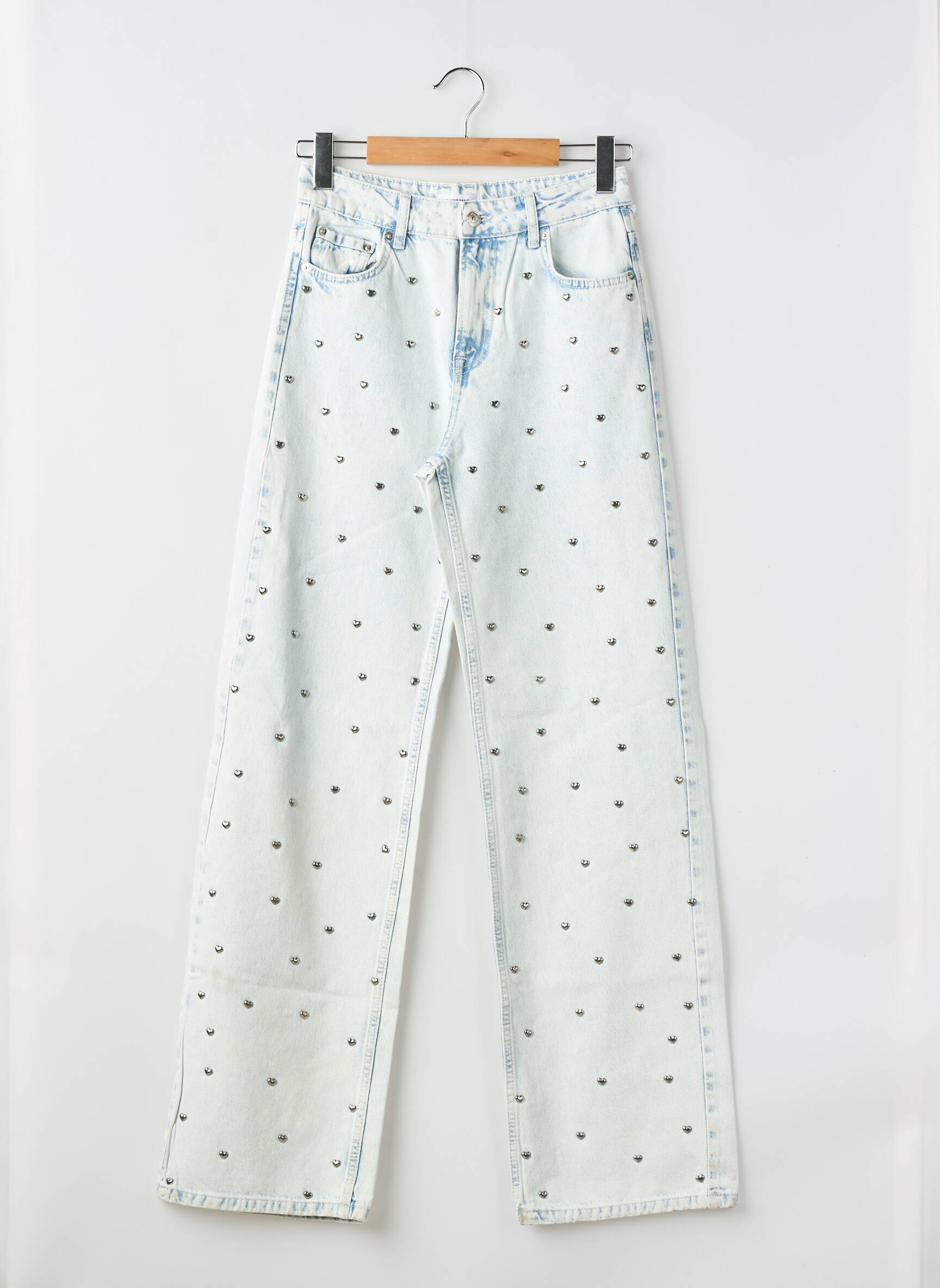 Jeans coupe droite broderie rivets taille haute bleu PIMKIE femme