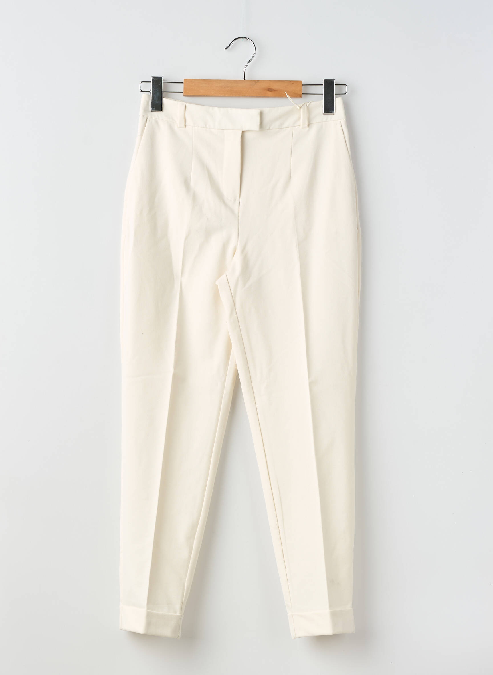 Pantalon chino fermeture zippée sous rabat avec crochet taille normale beige C&A femme