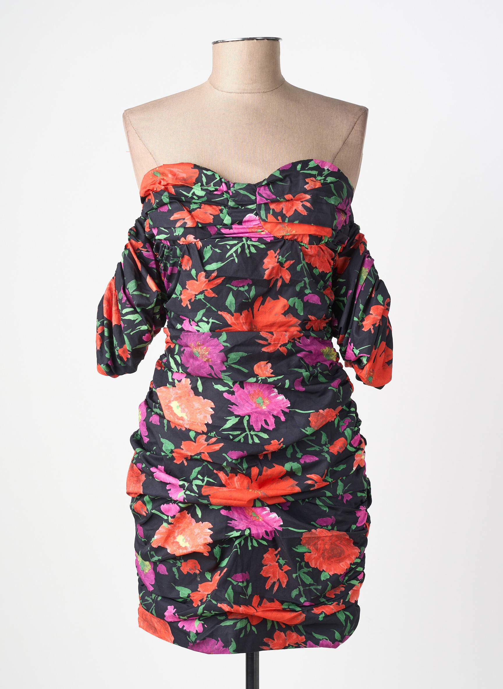 Robe courte fermeture zippée au dos manches courtes noir LOAVIES femme
