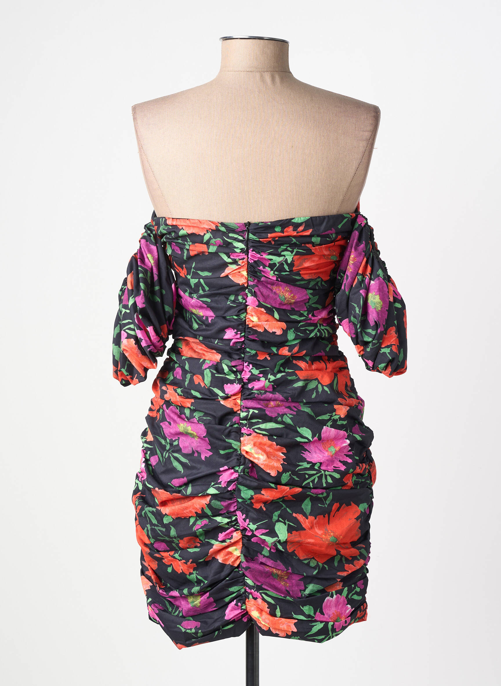 Robe courte fermeture zippée au dos manches courtes noir LOAVIES femme