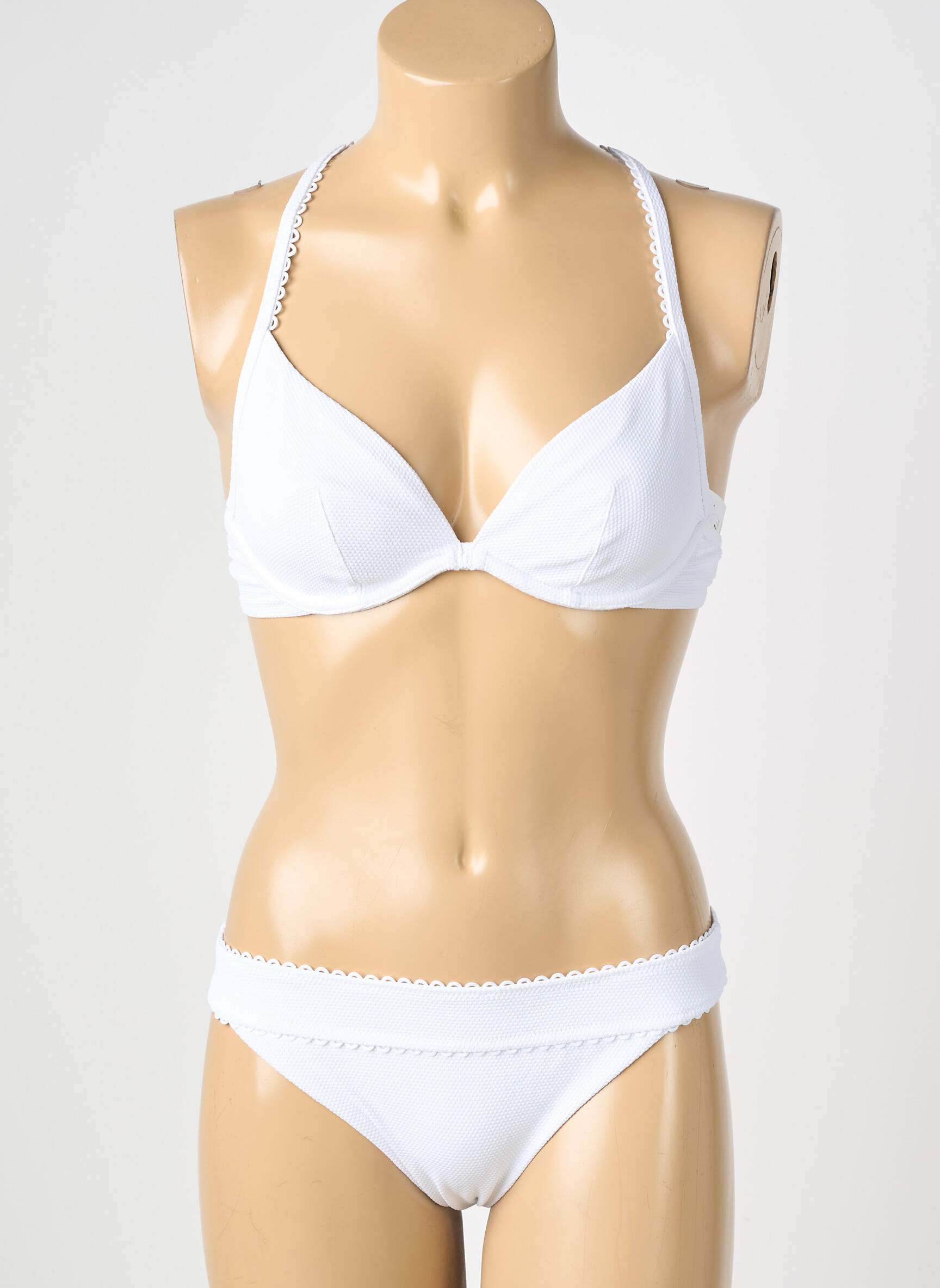 Maillot de bain 2 pièces stretch haut soutien-gorge avec mousse de rembourrage amovible blanc DARJEELING femme