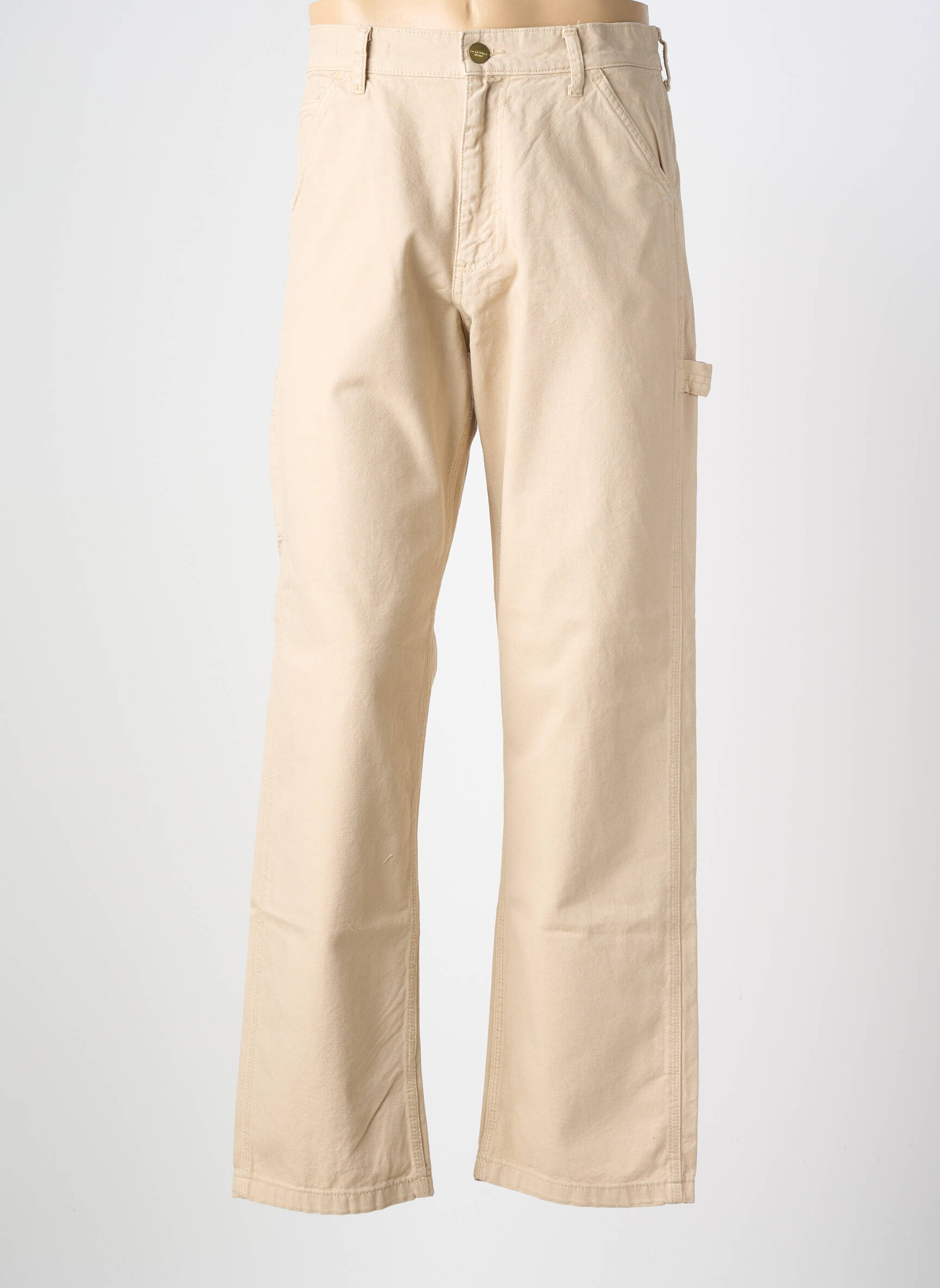 Jeans coupe droite fermeture zippée sous rabat boutonné taille normale beige JACK & JONES homme