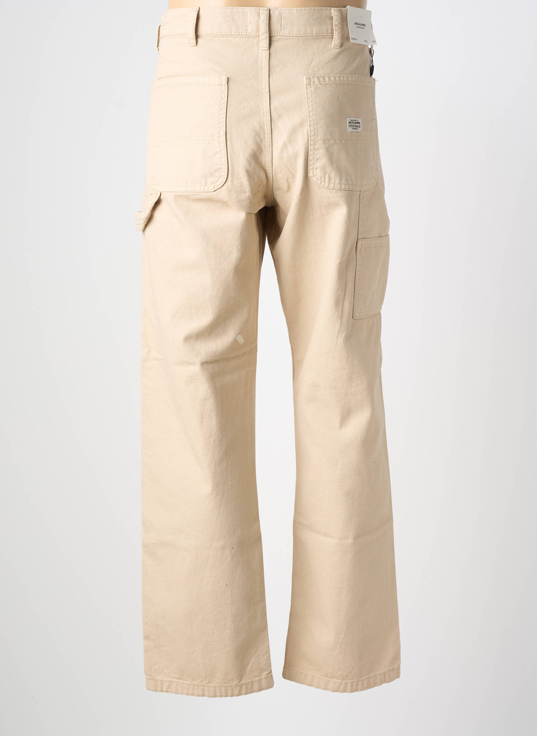 Jeans coupe droite fermeture zippée sous rabat boutonné taille normale beige JACK & JONES homme