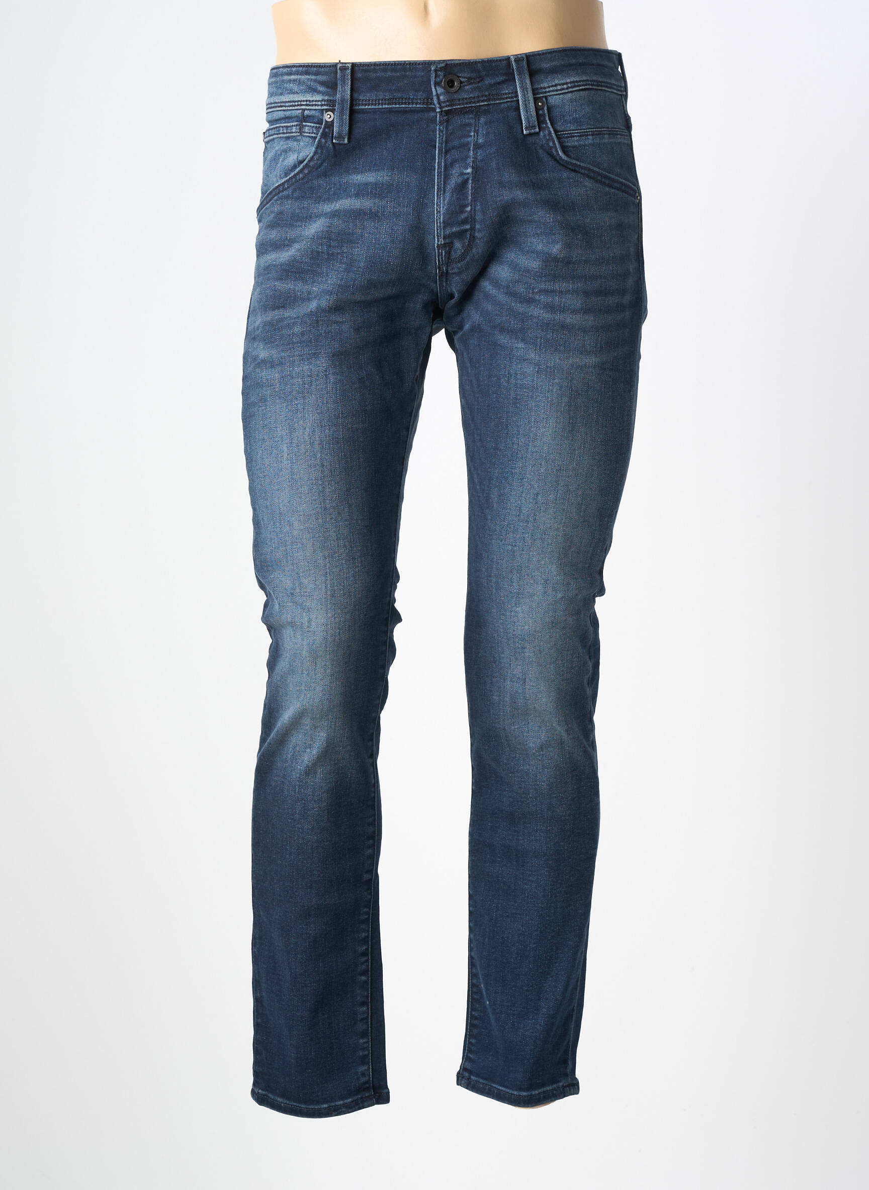 Jeans coupe slim fermeture boutonnée sur le devant taille basse bleu JACK & JONES homme