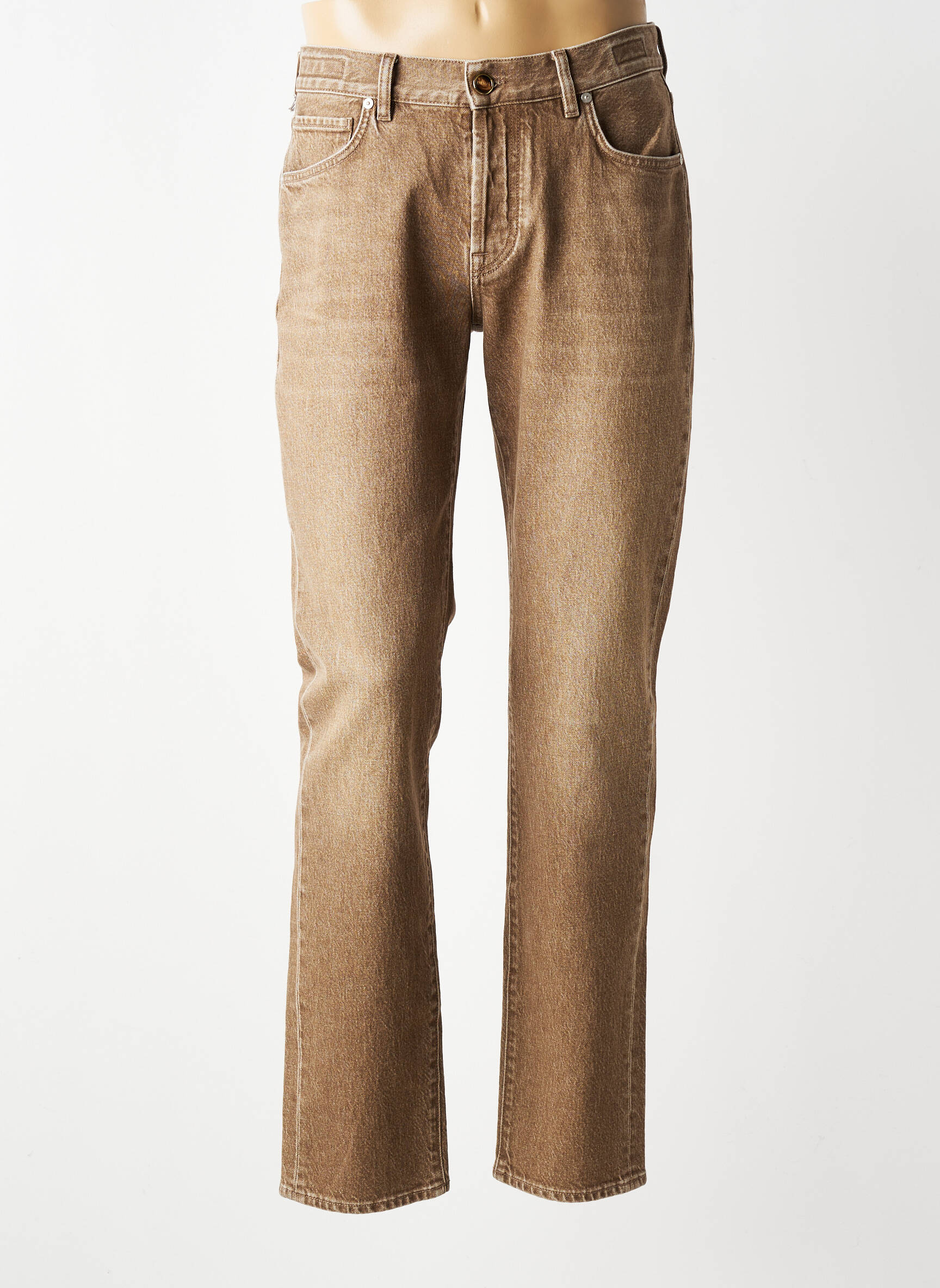Jeans coupe slim fermeture boutonnée sur le devant taille normale marron BARMAS homme