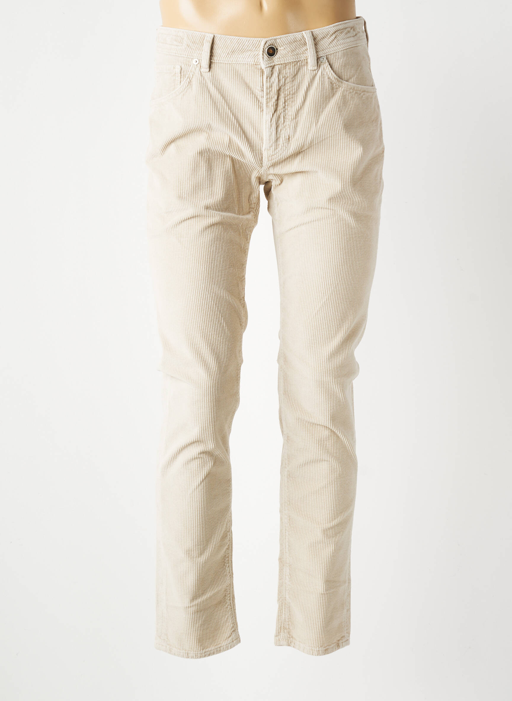 Pantalon slim fermeture zippée sous rabat boutonné beige BARMAS homme