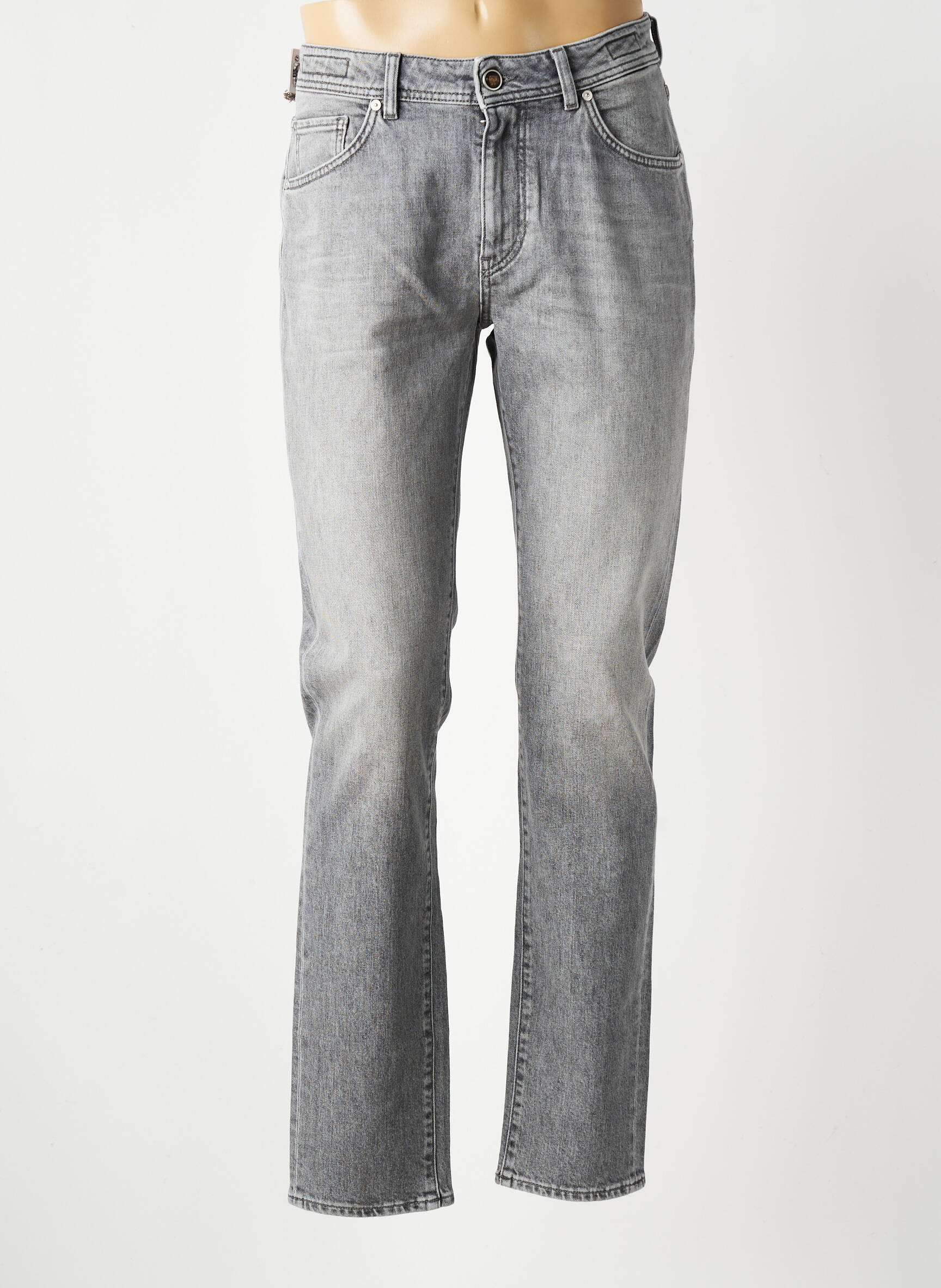 Jeans coupe slim fermeture zippée sous rabat boutonné gris BARMAS homme