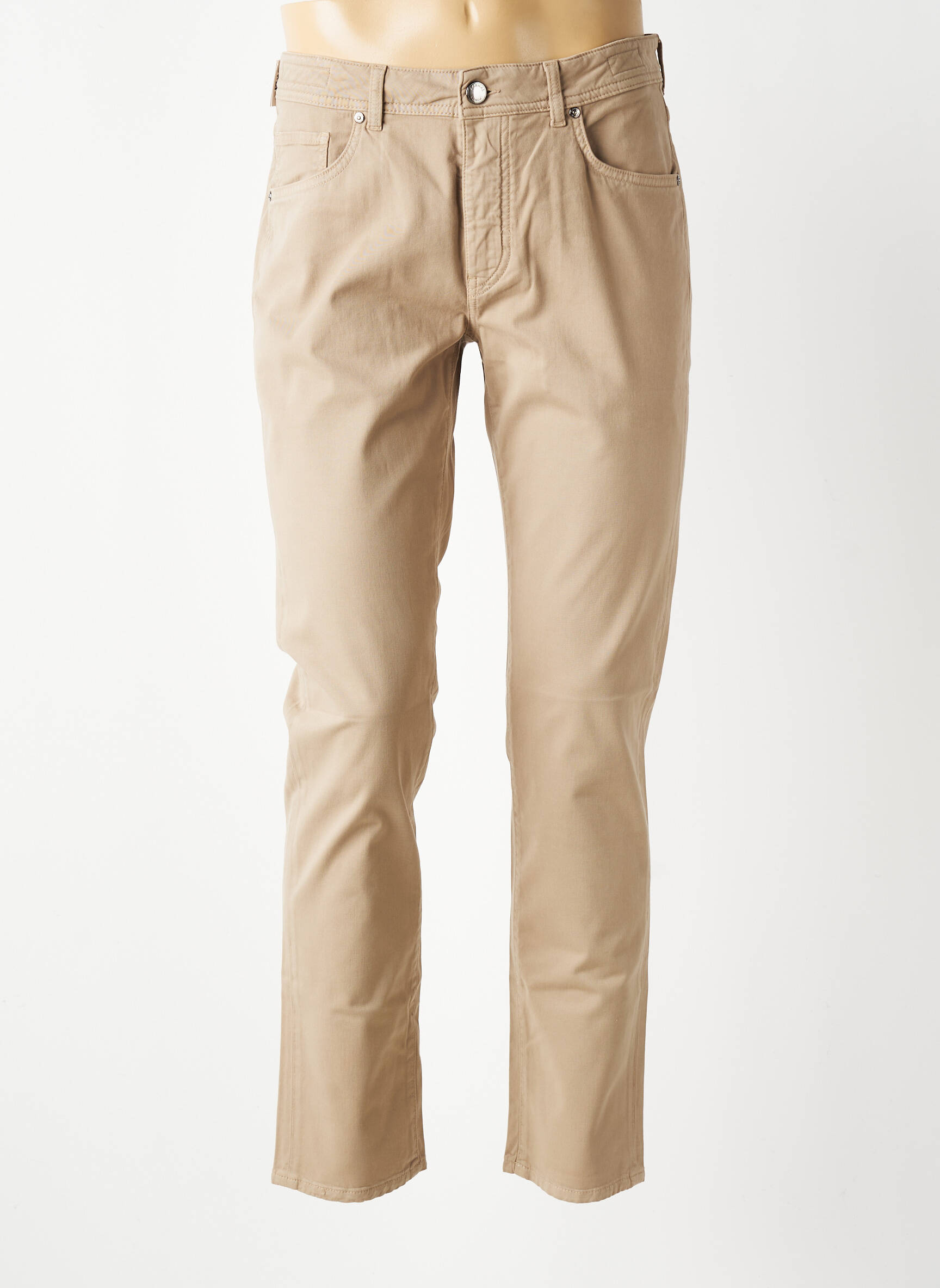 Pantalon slim fermeture zippée sous rabat boutonné beige BARMAS homme