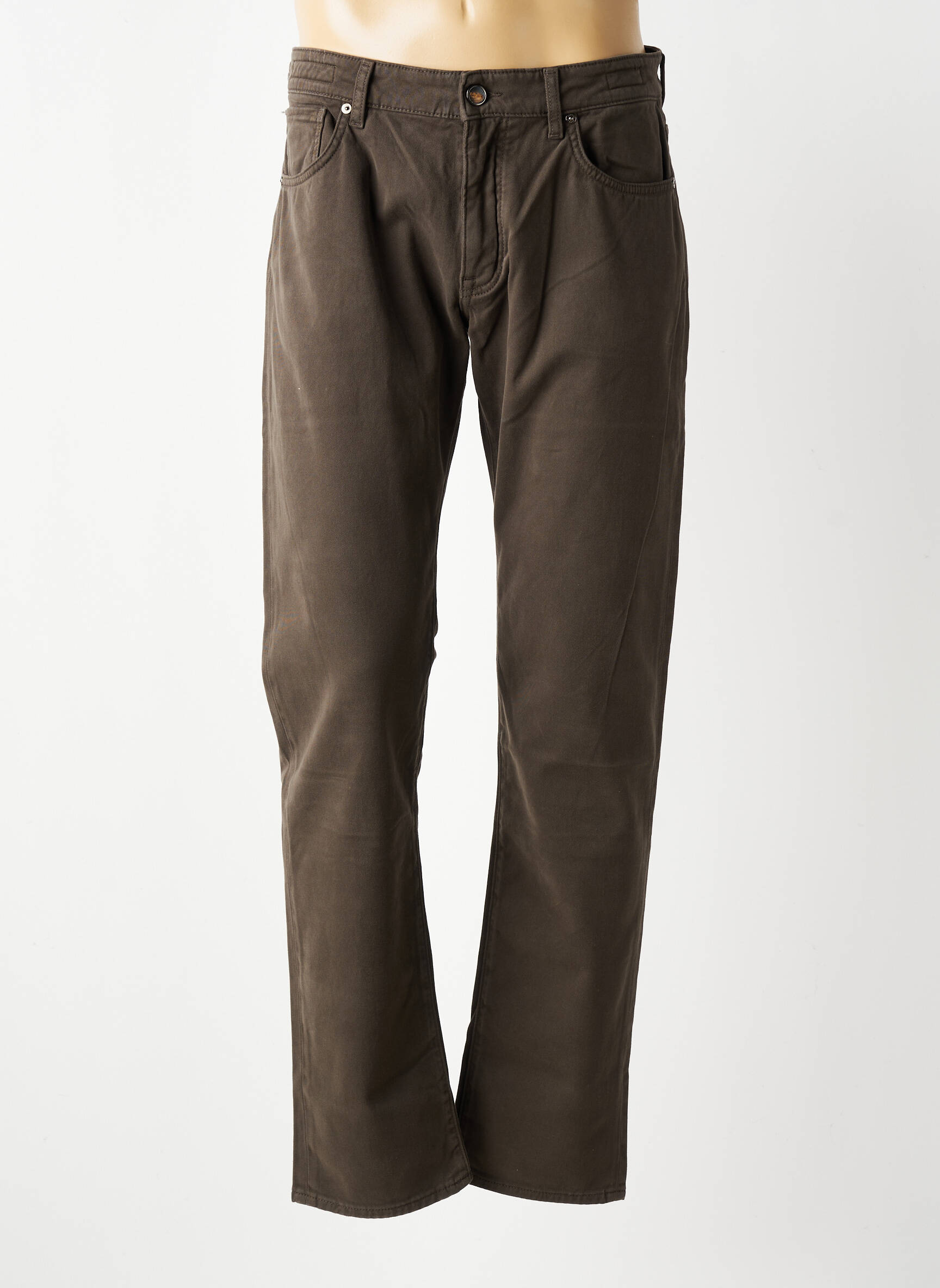 Pantalon slim fermeture zippée sous rabat boutonné marron BARMAS homme