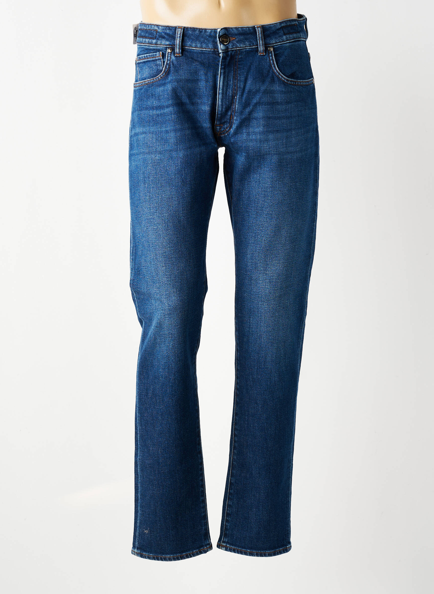 Jeans coupe slim fermeture zippée sous rabat boutonné bleu BARMAS homme