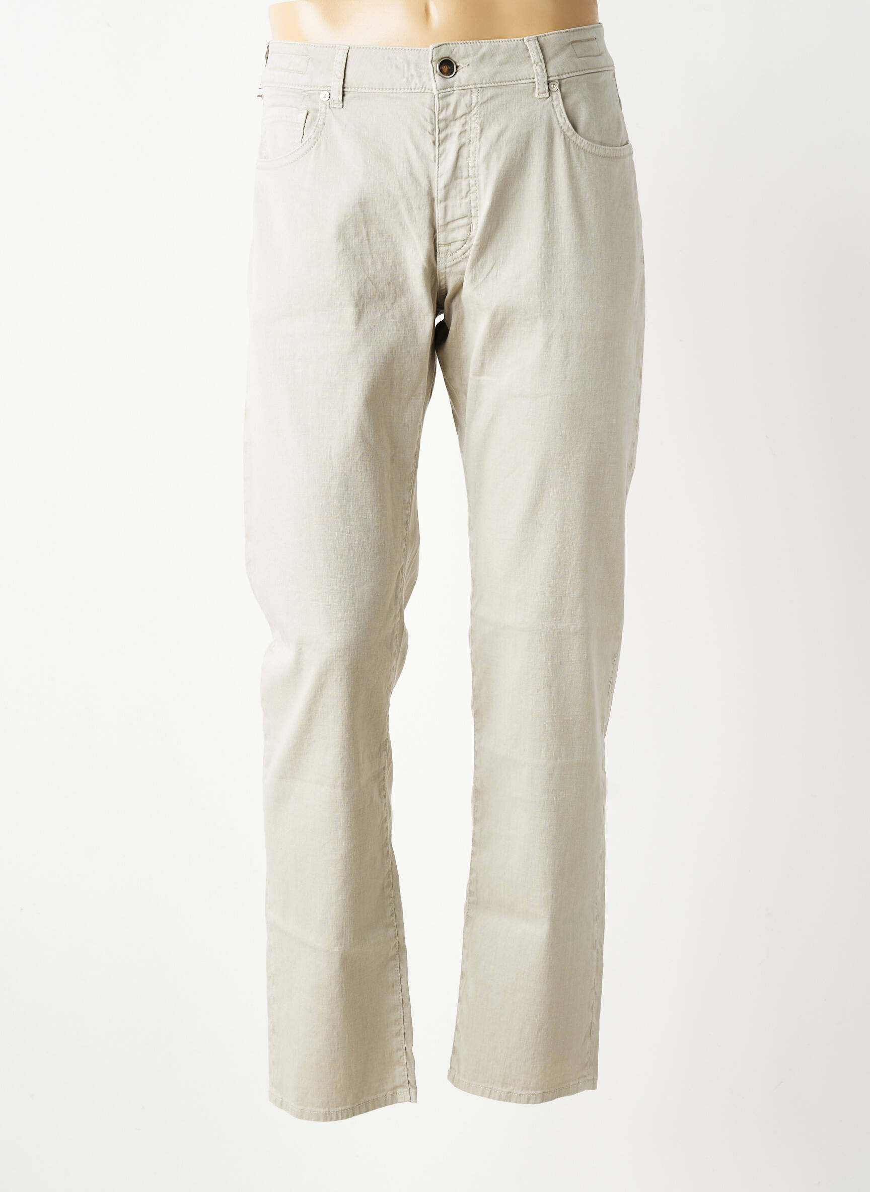 Pantalon slim fermeture zippée sous rabat boutonné beige BARMAS homme