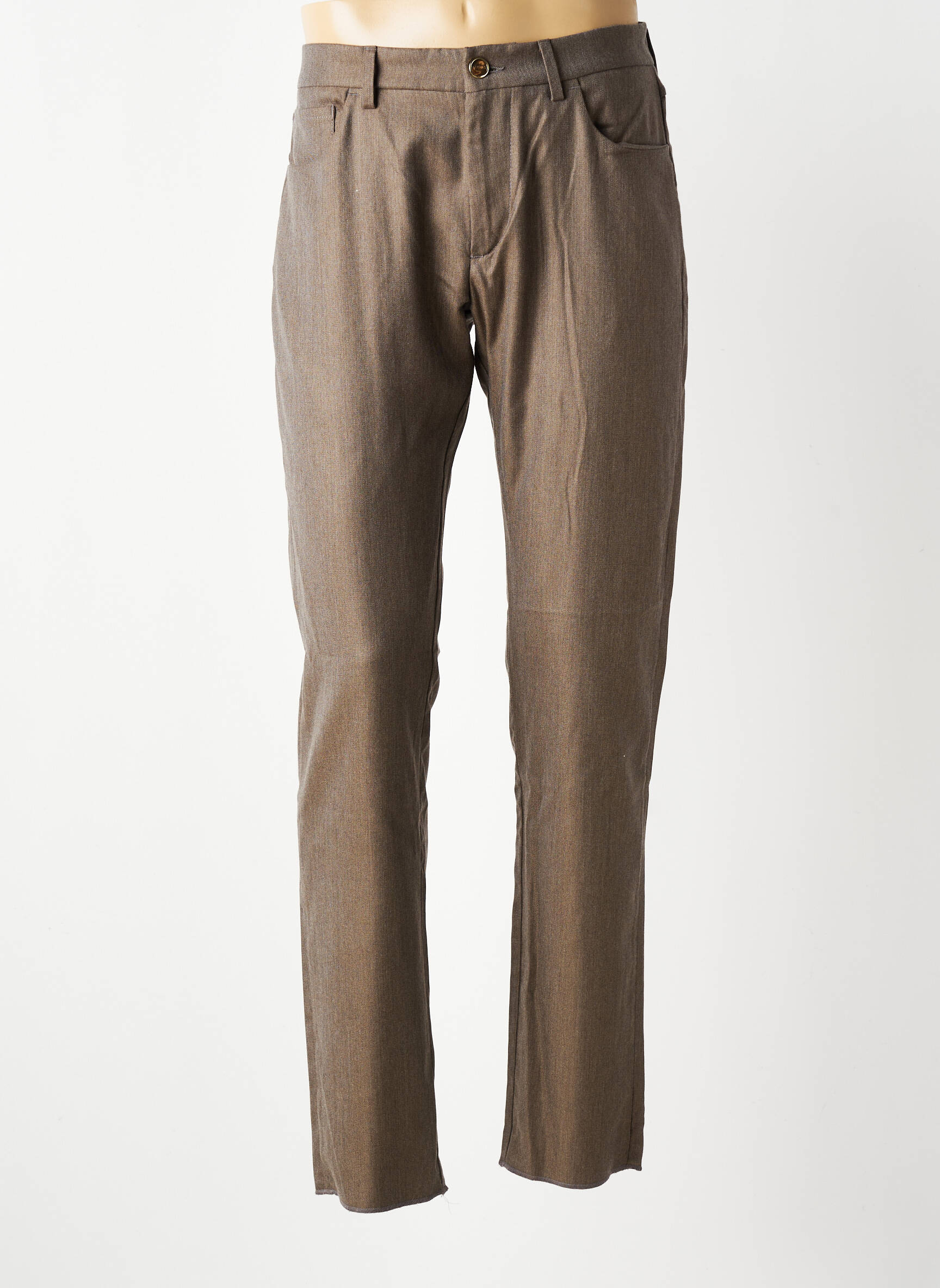 Pantalon slim fermeture zippée sous rabat boutonné marron BARMAS homme