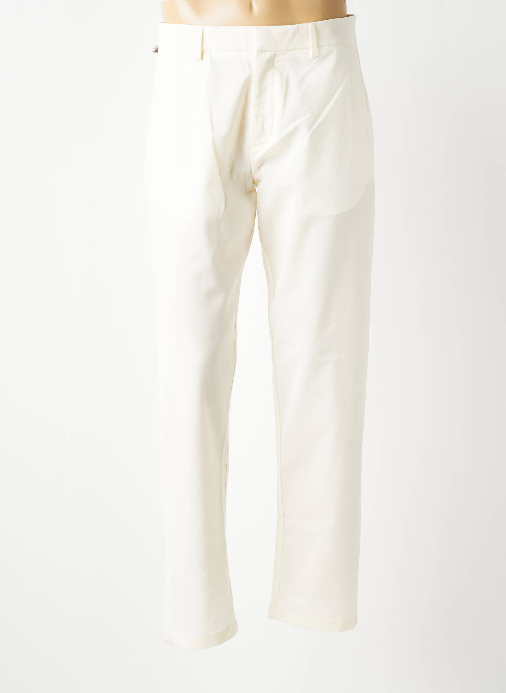 Pantalon slim fermeture zippée sous rabat avec crochet beige BARMAS homme