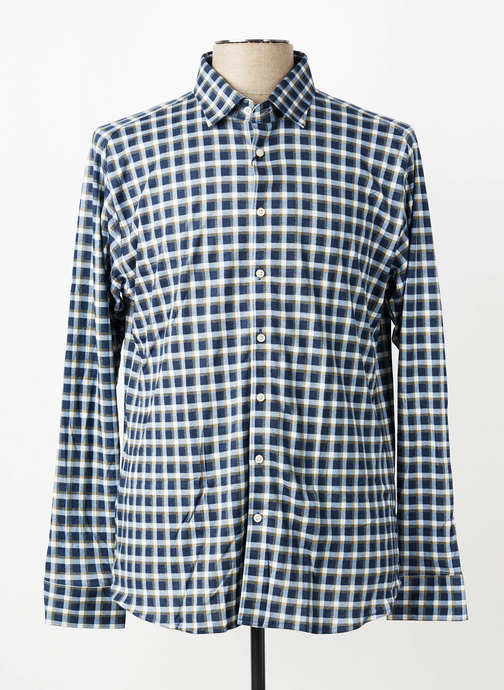 Chemise manches longues imprimé carreaux bleu DESOTO homme