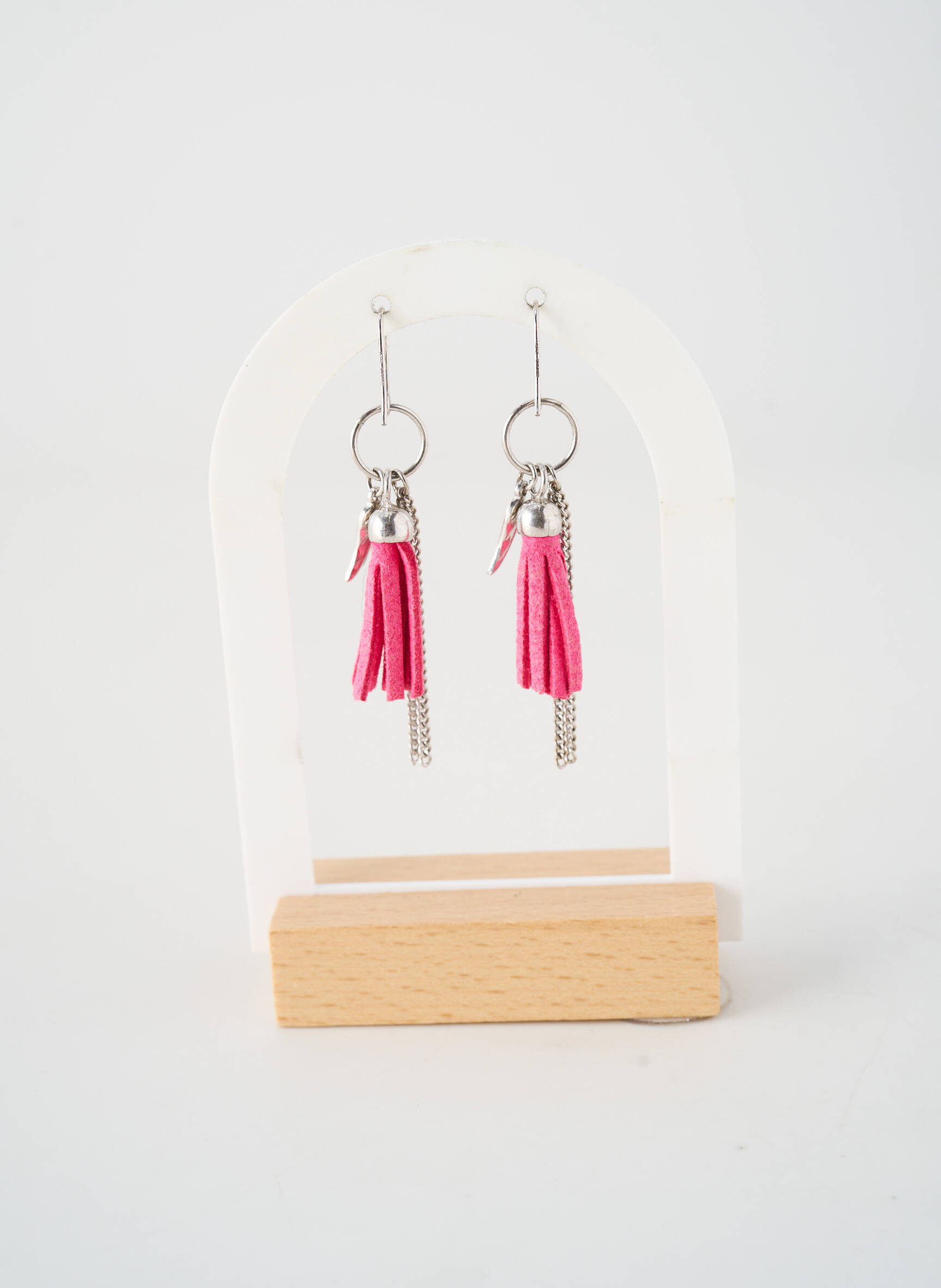 Boucles d’oreilles ornement breloque / pampille rose ORAGE femme