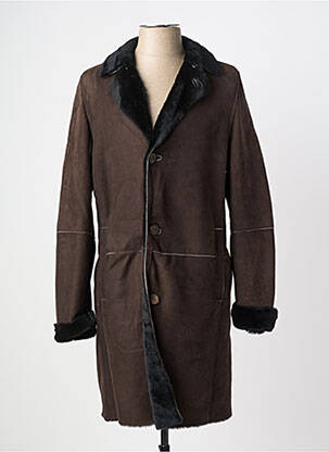 Manteau long finition intérieure fourrure synthétique sans capuche marron GMS-75 homme