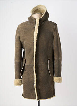 Manteau long finition intérieure fourrure synthétique a capuche marron GMS-75 homme