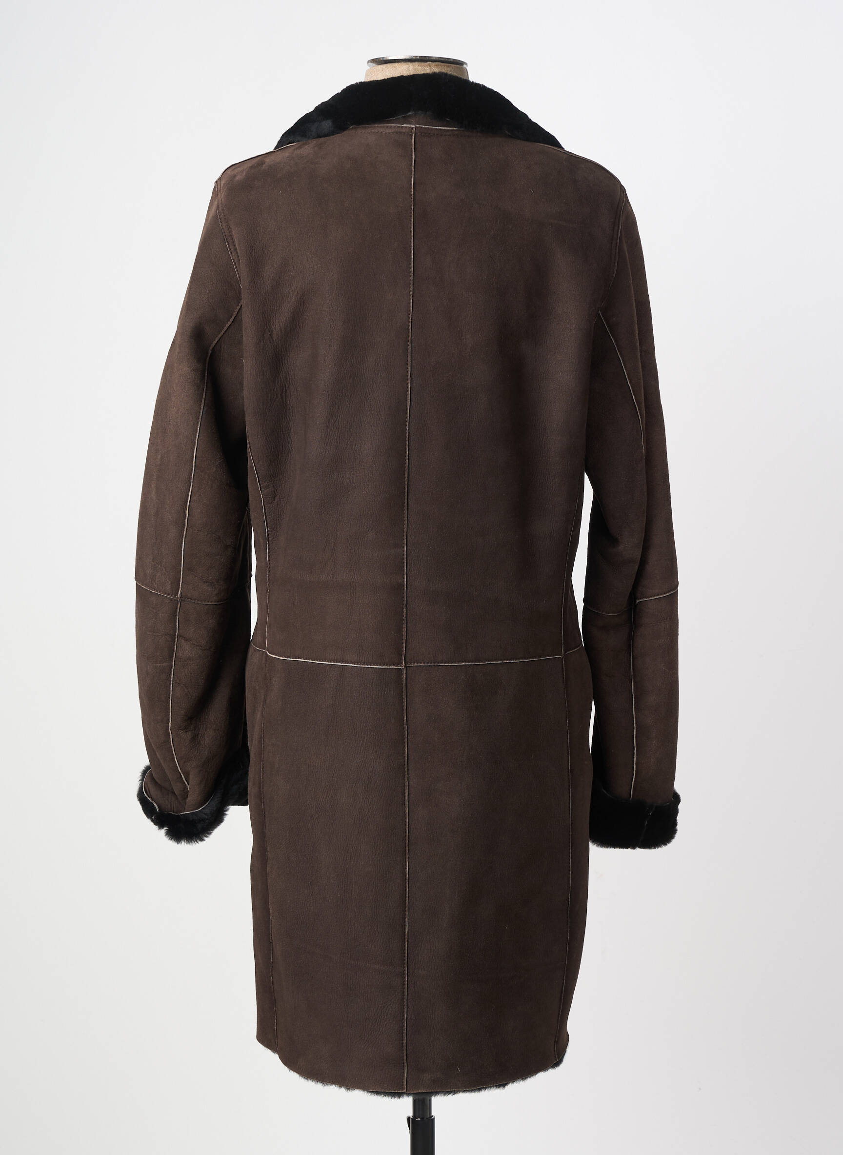 Manteau long finition intérieure fourrure synthétique sans capuche marron GMS-75 homme