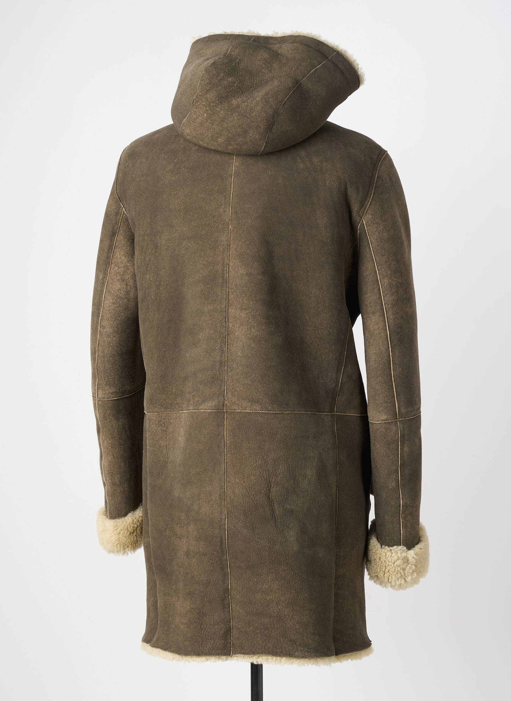 Manteau long finition intérieure fourrure synthétique a capuche marron GMS-75 homme