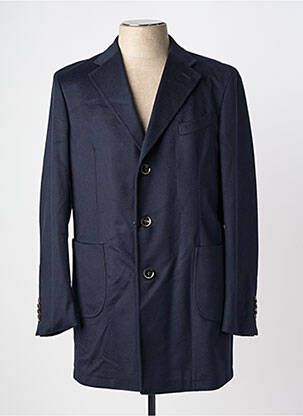Manteau long epaulette sans capuche bleu LEBOLE homme