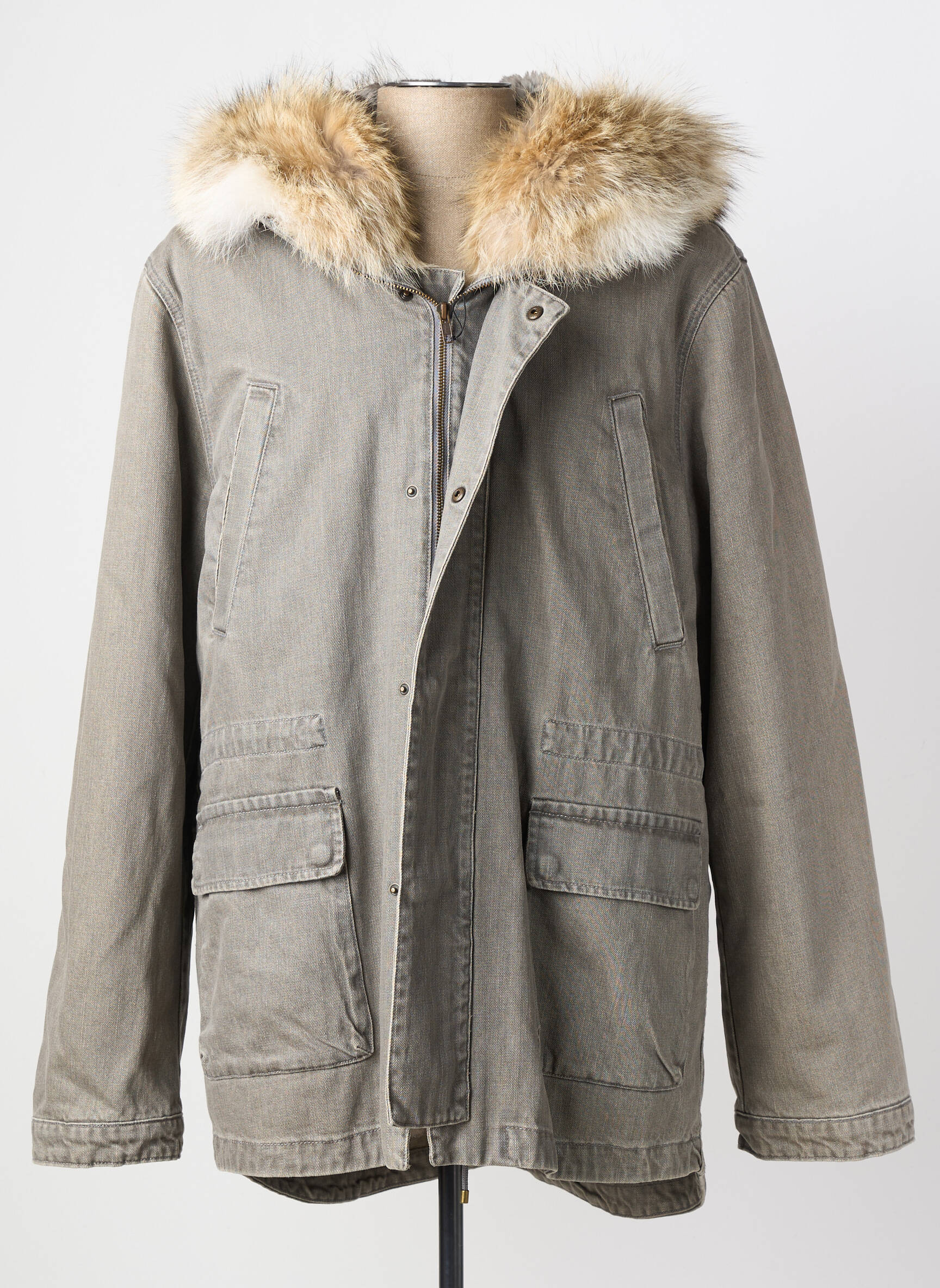 Parka manches longues a capuche gris YVES SALOMON homme