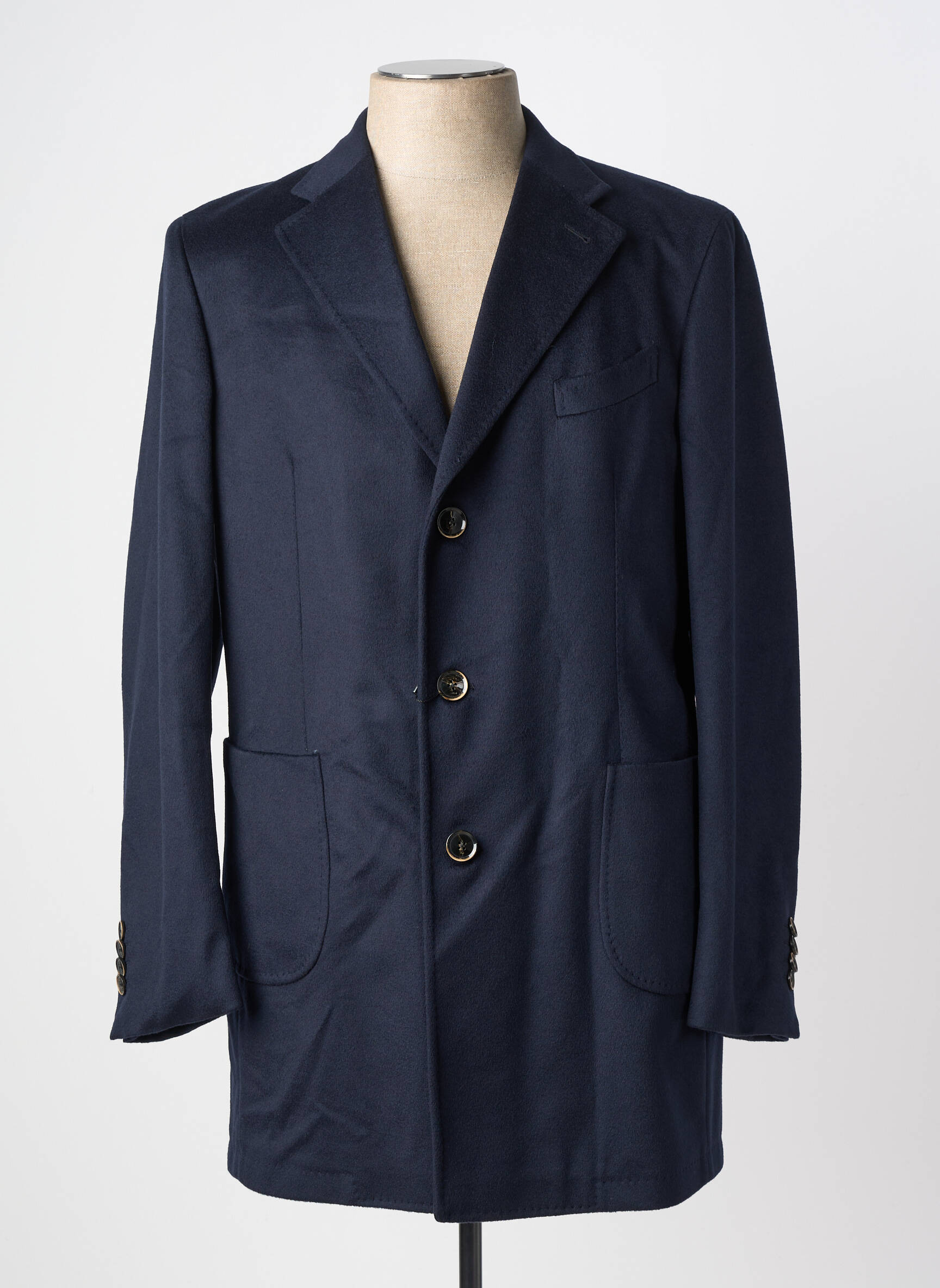 Manteau long epaulette sans capuche bleu LEBOLE homme