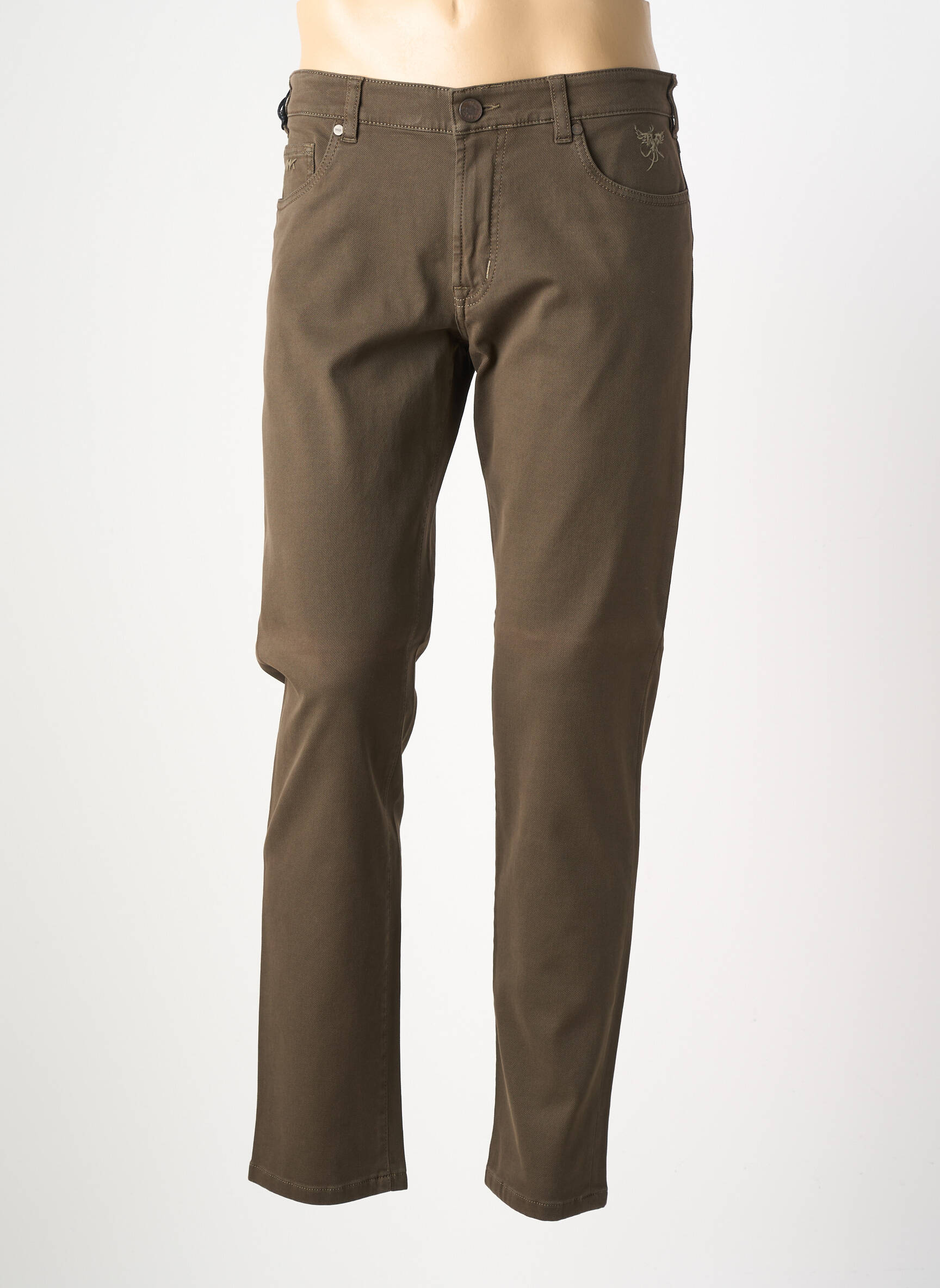Pantalon slim fermeture zippée sous rabat boutonné marron MMX homme