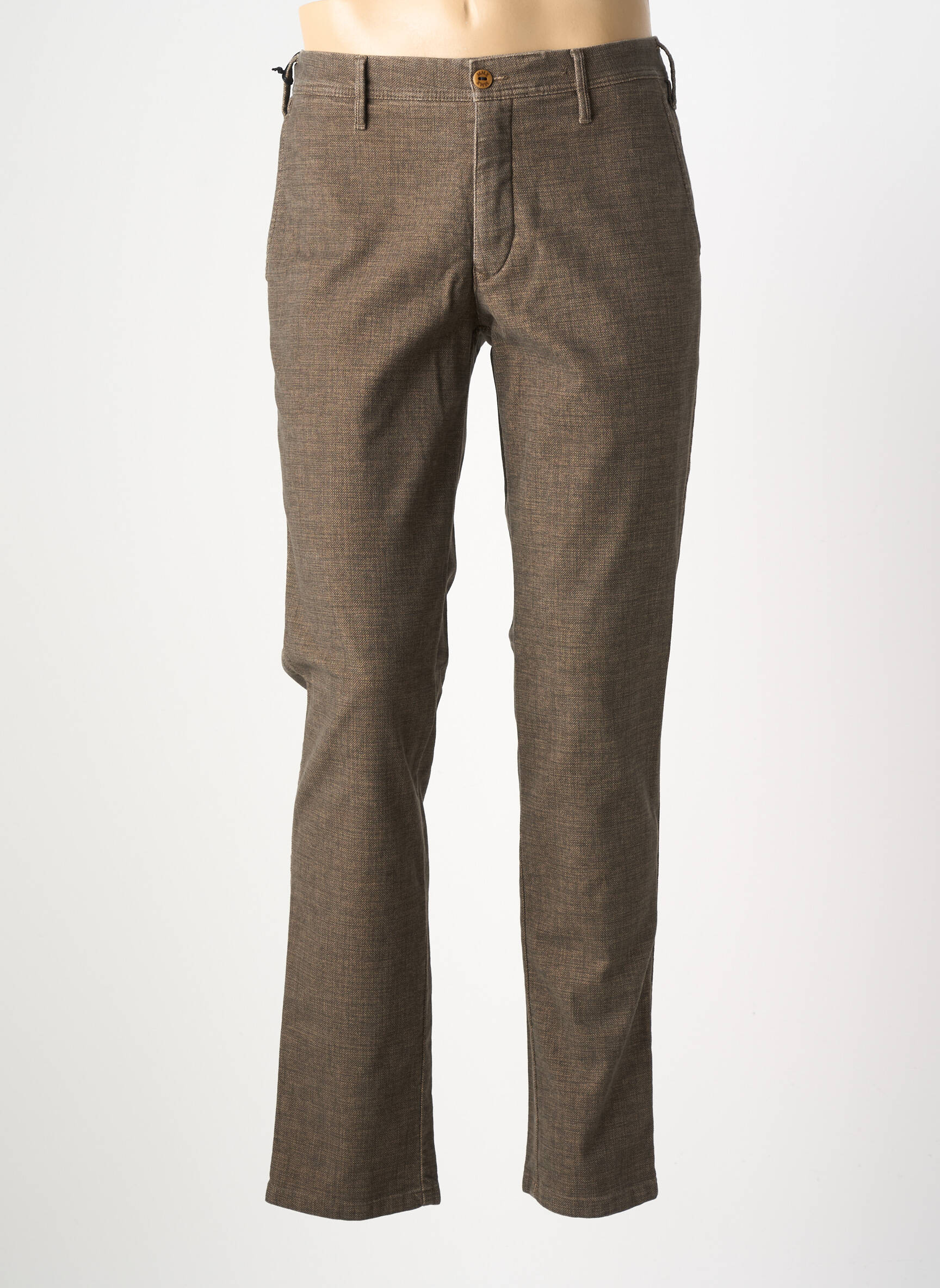 Pantalon slim fermeture zippée sous rabat boutonné taille normale marron MMX homme