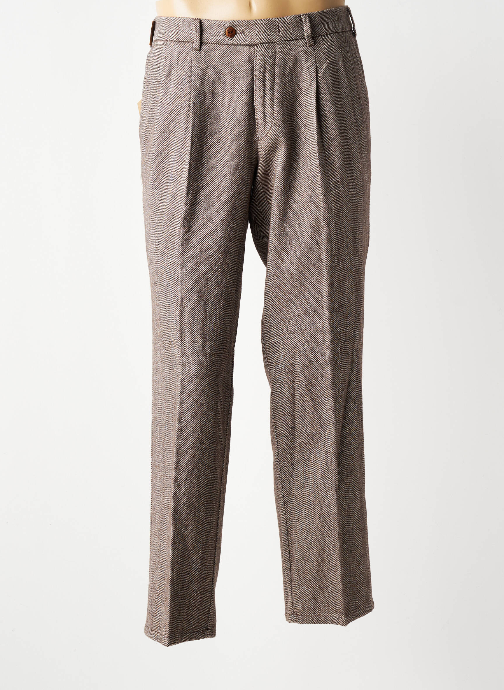 Pantalon droit fermeture zippée sous rabat avec crochet taille normale marron MMX homme