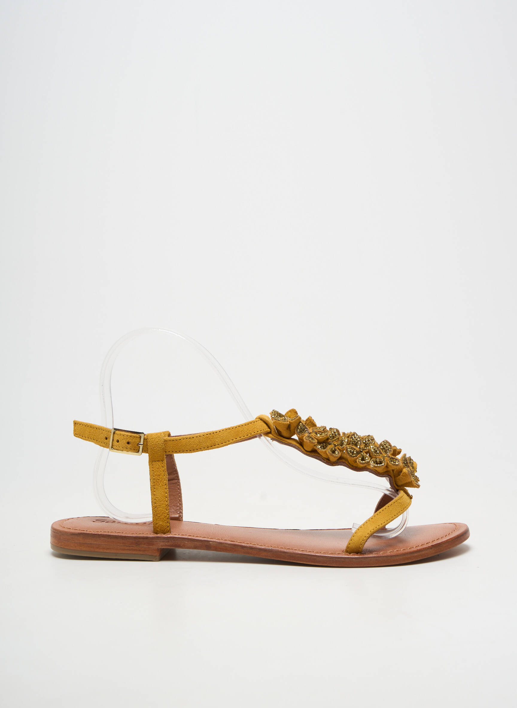 Sandales/nu pieds chiquet talon plat jusqu'à 3cm jaune SANTAFE femme