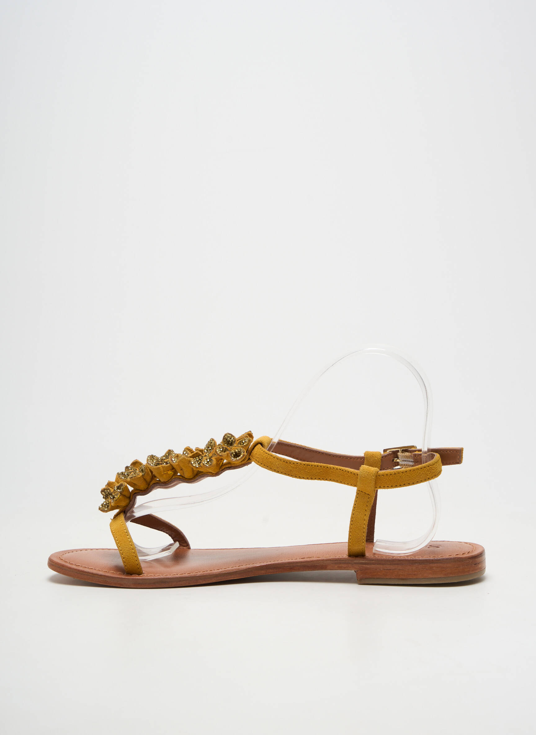 Sandales/nu pieds chiquet talon plat jusqu'à 3cm jaune SANTAFE femme